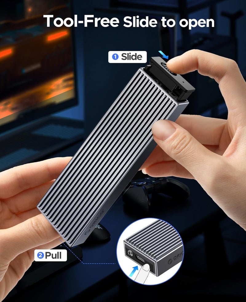 Orico محول ألومنيوم بدون أدوات لتخزين SSD NVMe M.2، قارئ USB-C M2 بسرعة 10Gbps لدعم M.2 PCIe NVMe M-Key 2230/2242/2260/2280، متوافق مع Thunderbolt 3، حالة خارجية تدعم UASP Trim-BM2G2 - Image 3